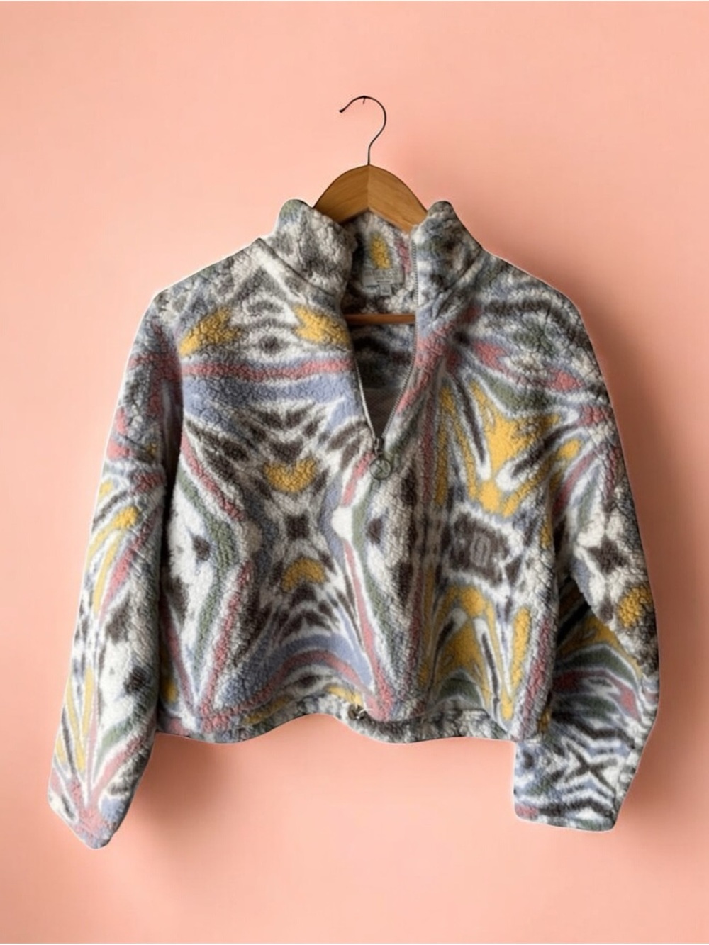 Psychedelic Pattern Sherpa Half-Zip Pullover Sweatshirt - Multi Color - Jr Large